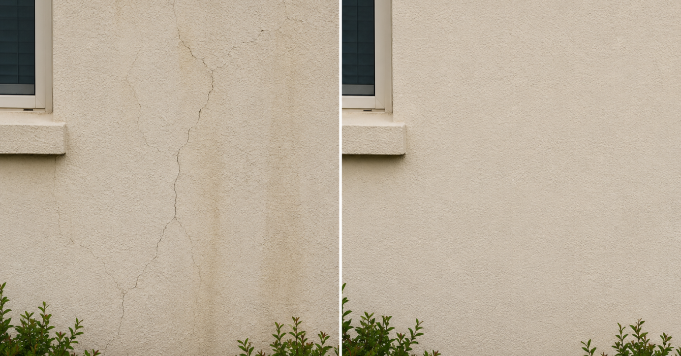 stucco crack before and after